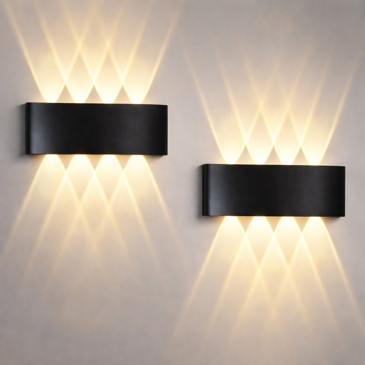 NETTLIFE Wandlamp - Set van 2 Stuks - LED Wandlampen - Zwart Buitenlamp - Modern - 3000K warm wit licht - 7W - IP54 - Up Down light binnen & buiten Wandverlichting - B 22cm - voor Tuin | Slaapkamer | Woonkamer | Hal