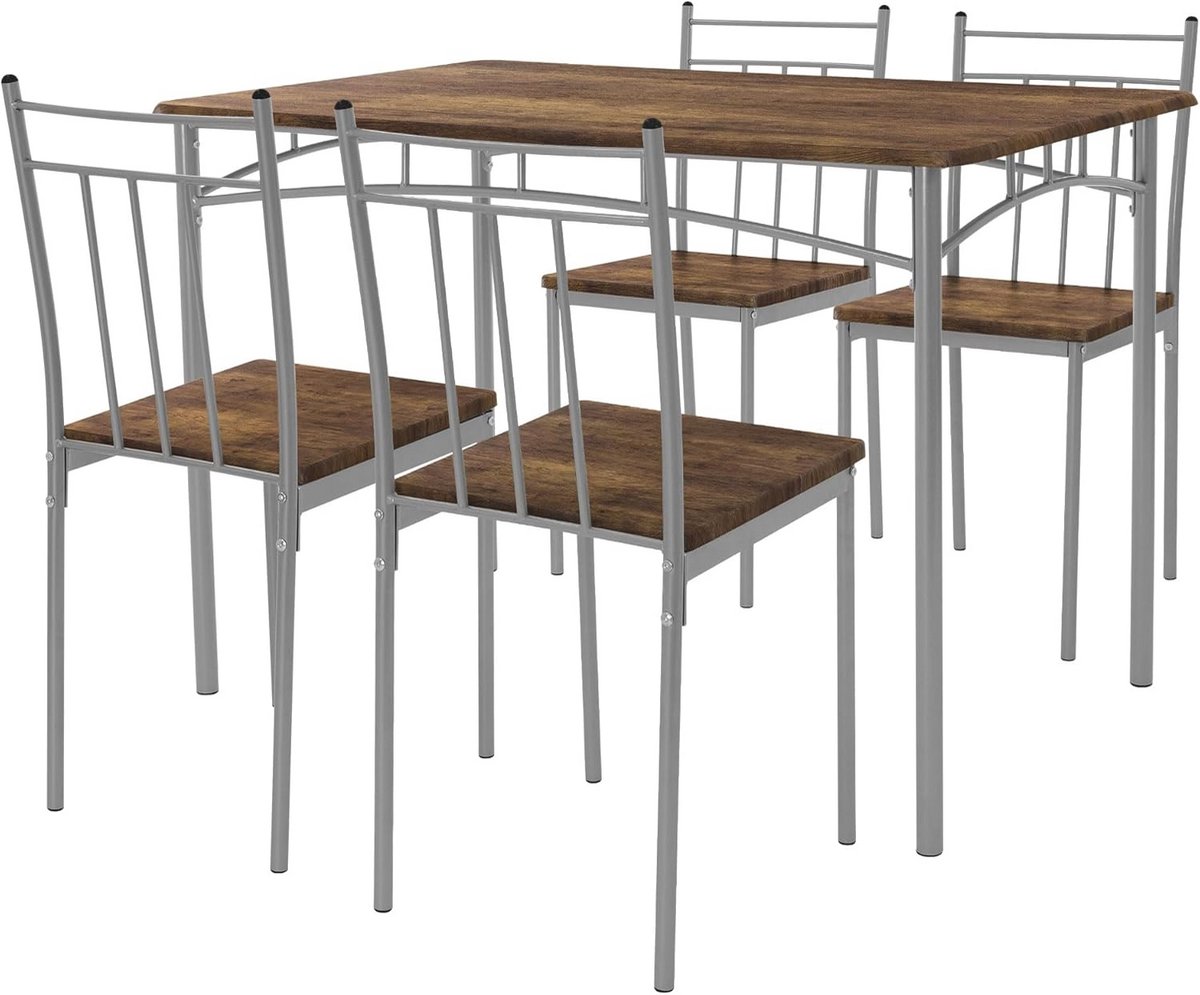 Eettafel met 4 Stoelen Set Vintage Stijl Hout en Metaal Geschikt voor 4 Personen