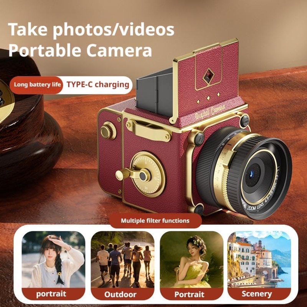 Retro mini CCD-camera, 4K digitale camera met dubbele lens, 3 MP foto's, 16x zoom, OTG-deling, compacte ABS-behuizing, ideaal voor studenten en contentmakers - met 32GB geheugenkaart (groen) thumbnail 4