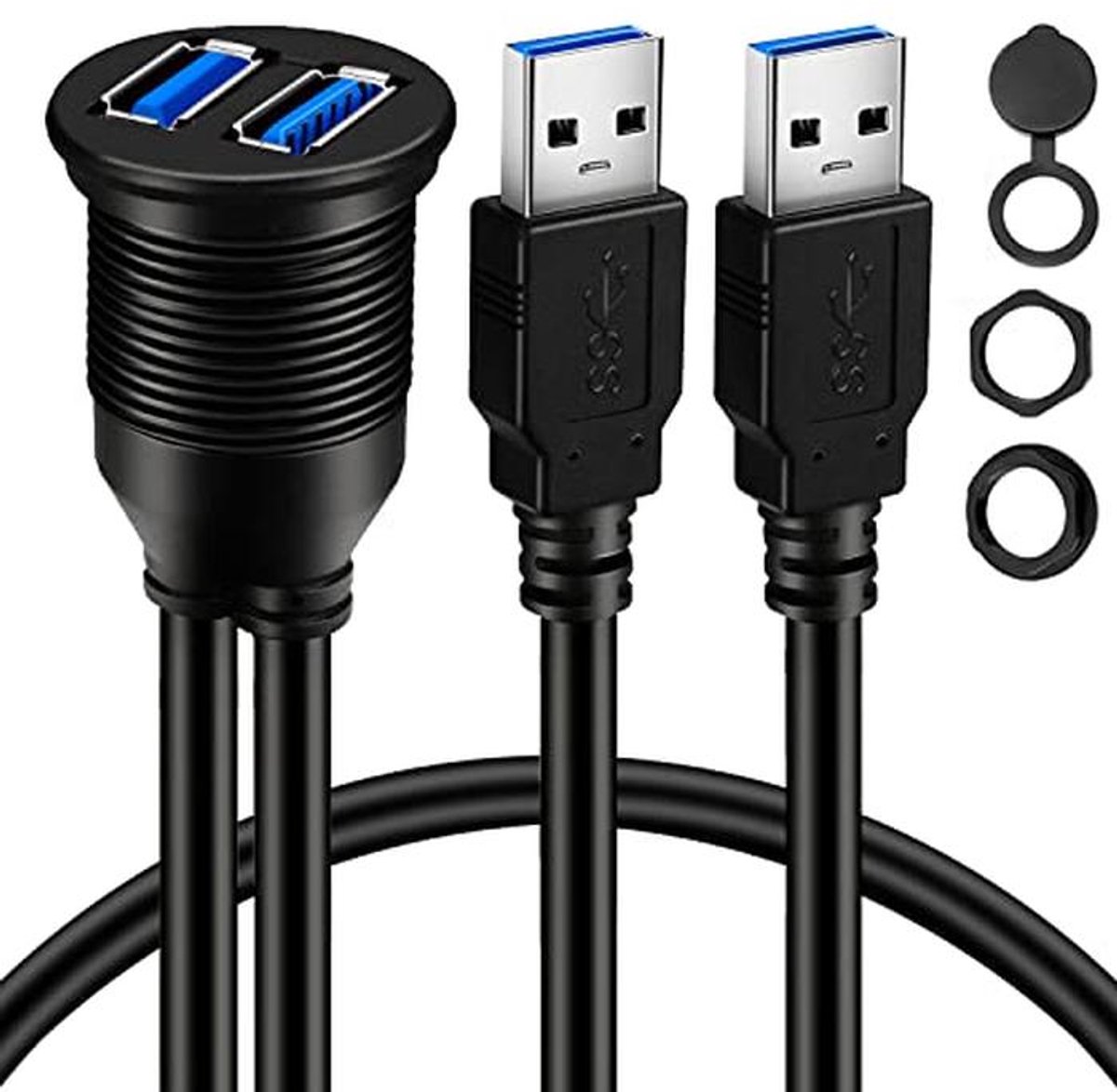 USB 3.0 stekker naar USB 3.0 bus AUX inbouw voor auto, vrachtwagen, boot en motorfiets