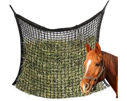 Hooinet paarden - Hooinetten - Hay Slowfeeder Deluxe - 90 x 60 cm - Slowfeeder paarden - Hooinet heavy duty - Hooinet voor paarden - Hangende hooivoederzak voor paarden - Stalbenodigdheden - Zwart