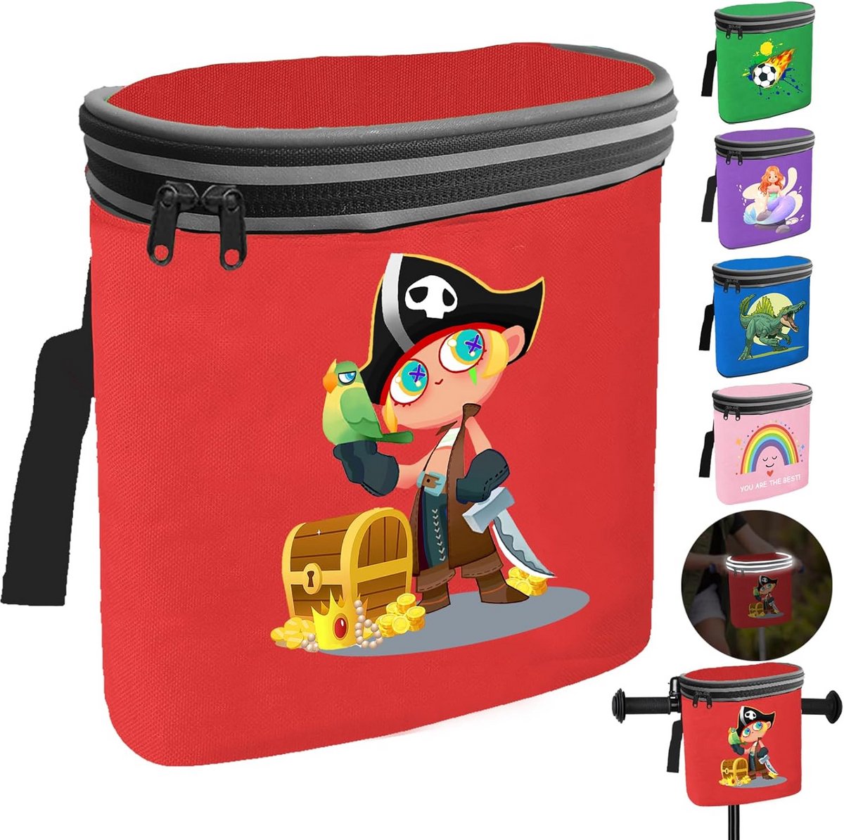 Kinderfiets Stuurtas - Fietsmand Kinderen - Spullen Vervoeren - Met Reflectoren - 18x13x20 cm - Piraat