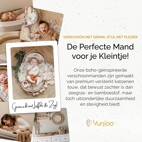 Matelas à langer Yunioo│Panier à langer XL 80cm│Panier Moses avec matelas de haute qualité avec housse hydrofuge et tapis de voyage gratuit│Coton Extra résistant│Conçu aux Pays-Bas│Soutenir une bonne cause│Panier à langer Bébé