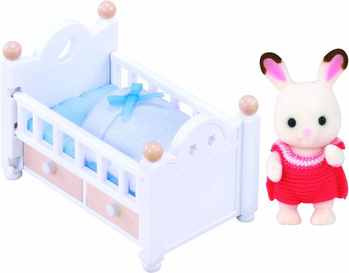 Chocoladekonijn Baby met Bed - Schattige Poppenset voor Kinderen