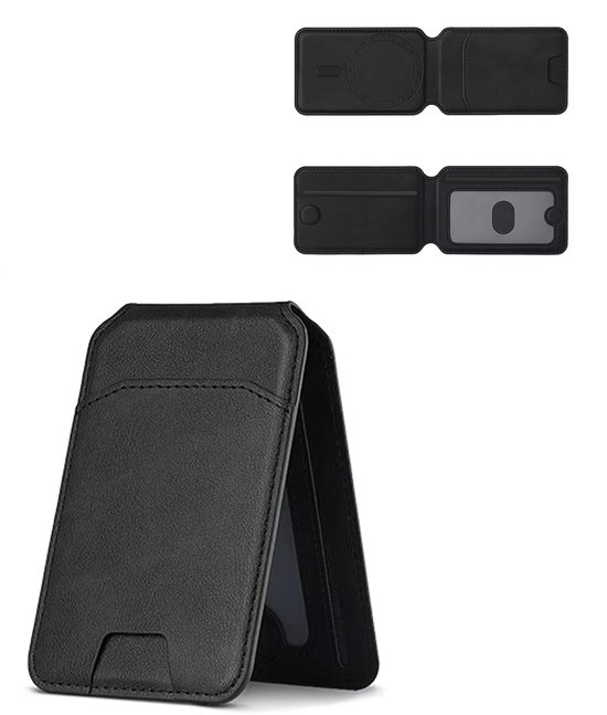 Étui portefeuille magnétique WAEYZ avec porte-cartes pliable et fermeture magnétique, compatible avec iPhone 12/13/14/15/16/17/ Pro/ Air/Plus/Max MagSafe - Zwart - Porte-cartes et support pour carte de transport en commun