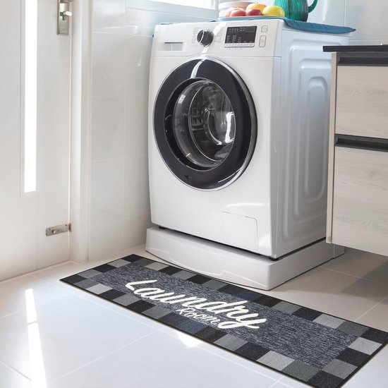 Non-Slip Rubber Back Laundry Room Carpet with Plaid Edge 20 x 59 cm