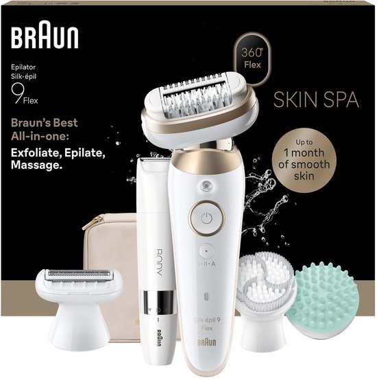 Braun Silk·épil 9 Flex SkinSpa - Wet & Dry Epilator - 9-481 3D - Langdurig Gladde Huid - Inclusief Lichaamstrimmer - Goud
