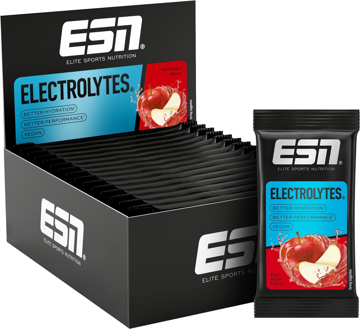 ESN Electrolytes – Smaak Red Apple – Koolhydraat-Elektrolyten Oplossing met Kalium, Natrium, Calcium & Magnesium – Verbeterde Hydratatie & Uithoudingsvermogen – 337,5g (15 Porties)