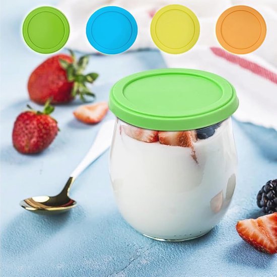 Herbruikbare siliconen deksels voor yoghurtbekers - 4 stuks, 500 g — afbeelding 2