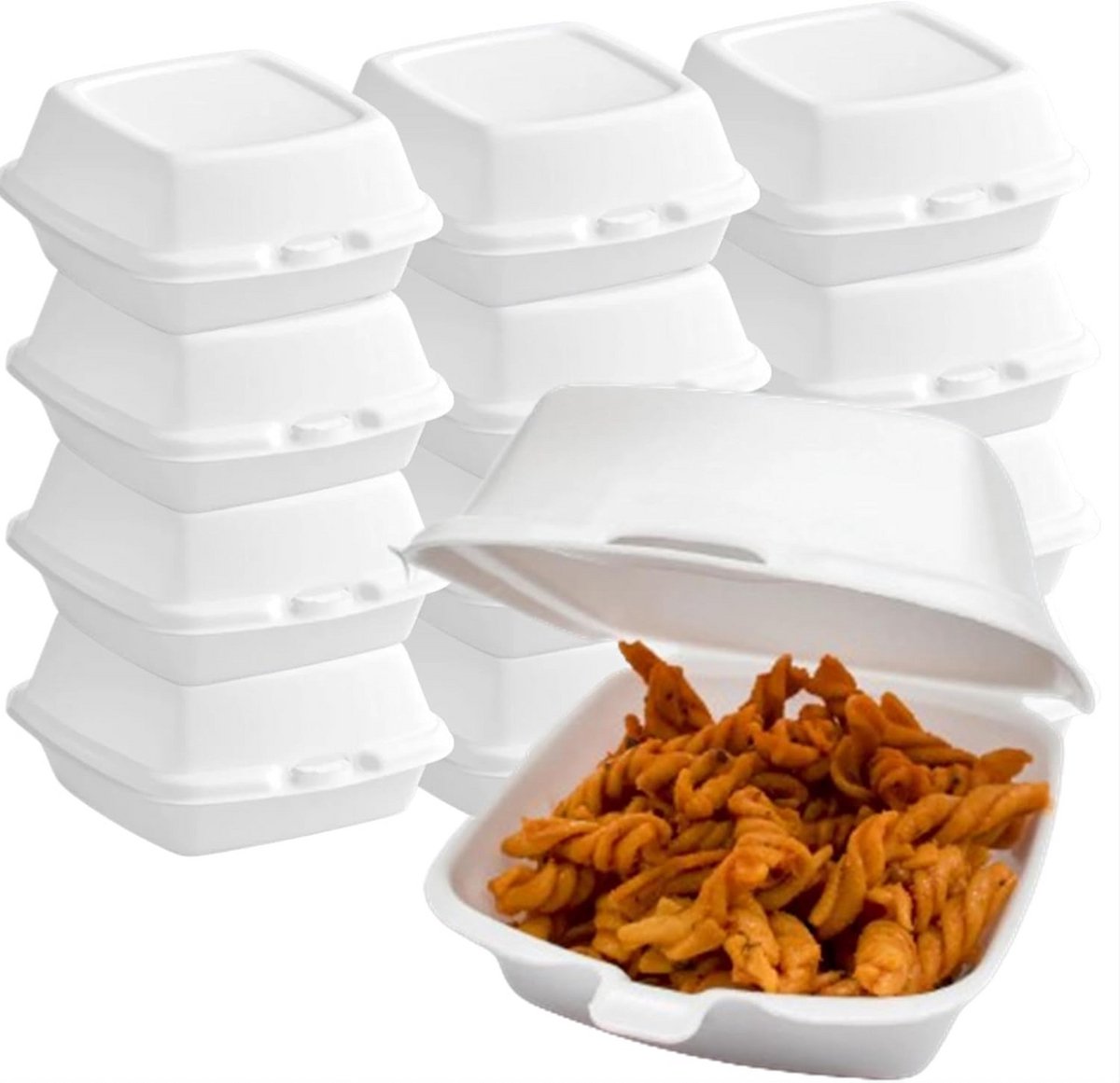 50x Schuimrubber Clamshell Containers 15,2 cm - Ideaal voor Afhaalmaaltijden en Meeneem