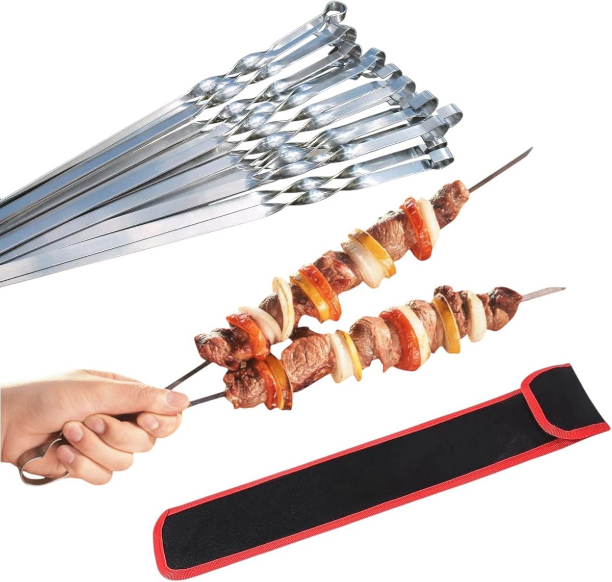 Extra sterke roestvrijstalen grillspiesen voor barbecue - 10 stuks (40 cm)