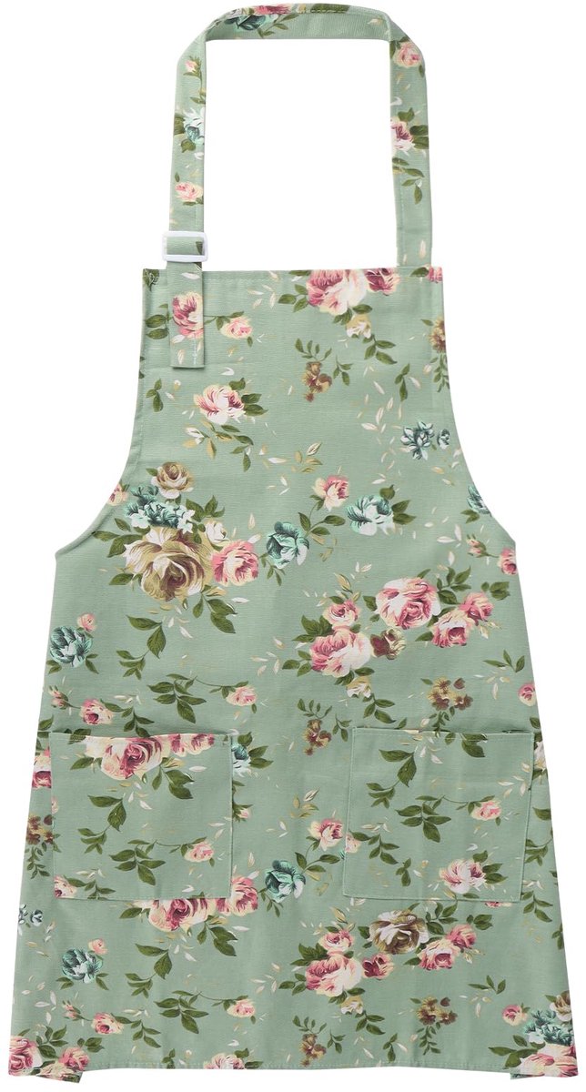 Bloemenschort met grote zak Bloeiende damesschort Verstelbare schort Dames kookschort Dames keukenschort Cadeau voor keuken, tuin en salon BBQ schort Bloemen schort, Groen