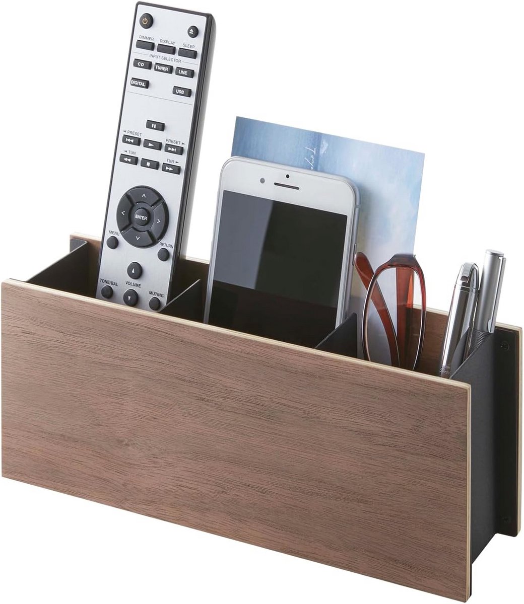 Houten en Stalen Bureau Organizer - 25 x 7 x 10.2 cm, Zwart