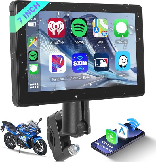 Draadloos Draagbaar 7 Inch Touchscreen Scherm voor CarPlay en Android Auto - IP67 Waterdicht Autoradio met Bluetooth en GPS Navigatie
