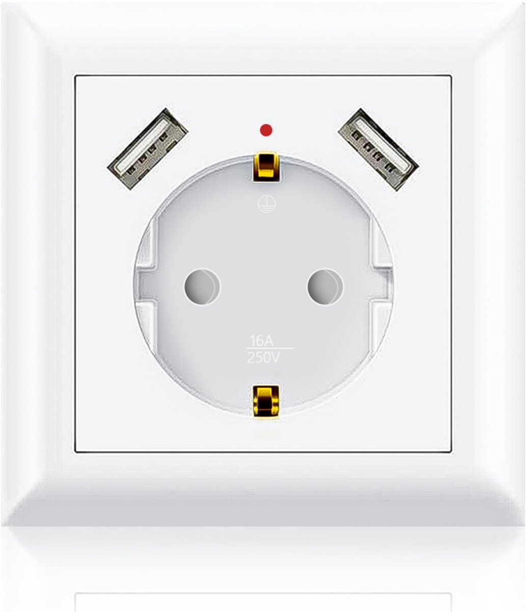 Inbouwstopcontact met dubbele USB-aansluiting, wit