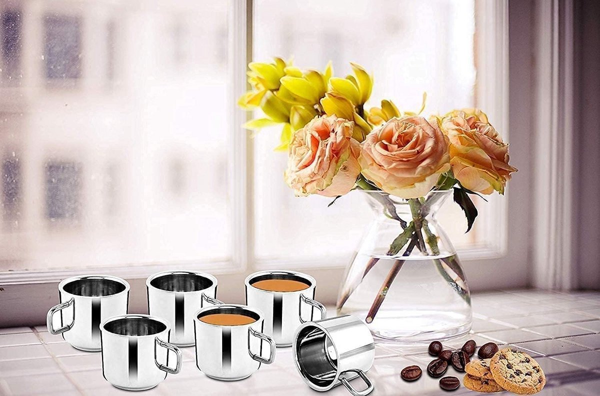 Set van 6 Dubbelwandige RVS Espresso Kopjes - Herbruikbare Koffiemokken — cadeau in Koken & Dineren - foto 4