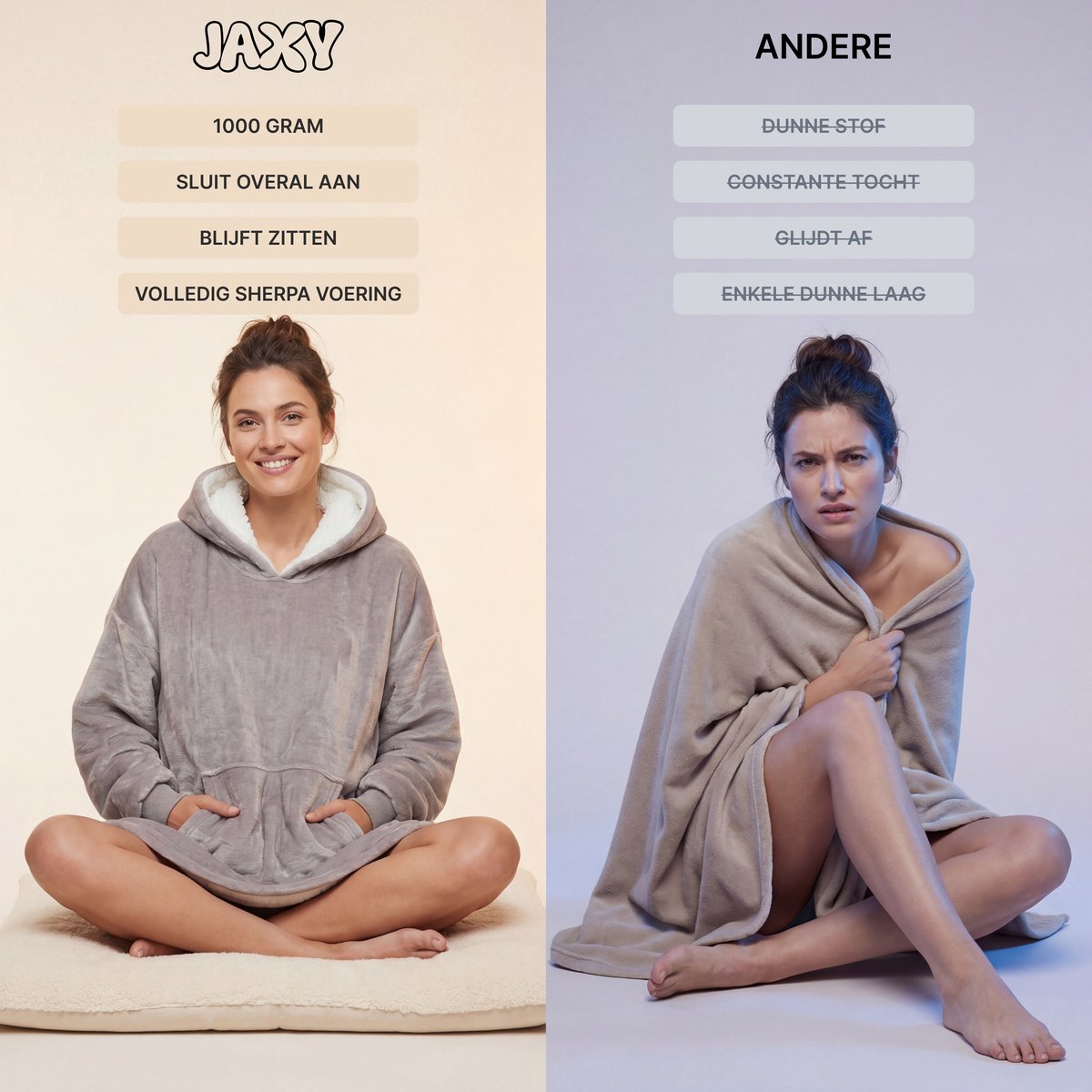 JAXY Hoodie Deken - Snuggle Hoodie - Fleece Deken Met Mouwen - Hoodie Blanket - Grijs — cadeau in Wonen & Interieur - foto 4