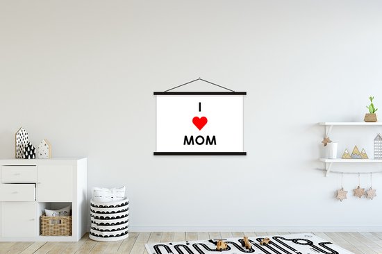Porte-affiche avec affiche - Affiche scolaire - J'aime maman - Citations - Maman - Proverbes - 90x60 cm - Lattes noires