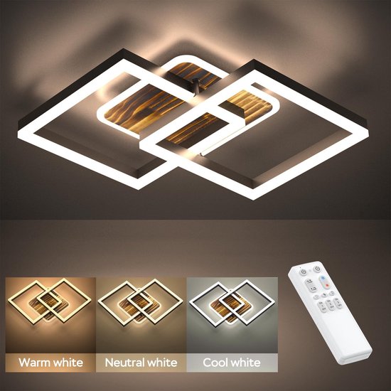 ANTENLIGHT - Plafonnier LED noir - Plafonniere - Moderne - Éclairage intérieur - Dimmable 3 étapes - Lampe chambre hall 3000K-6500K - 3,600LM - 40W - Avec télécommande