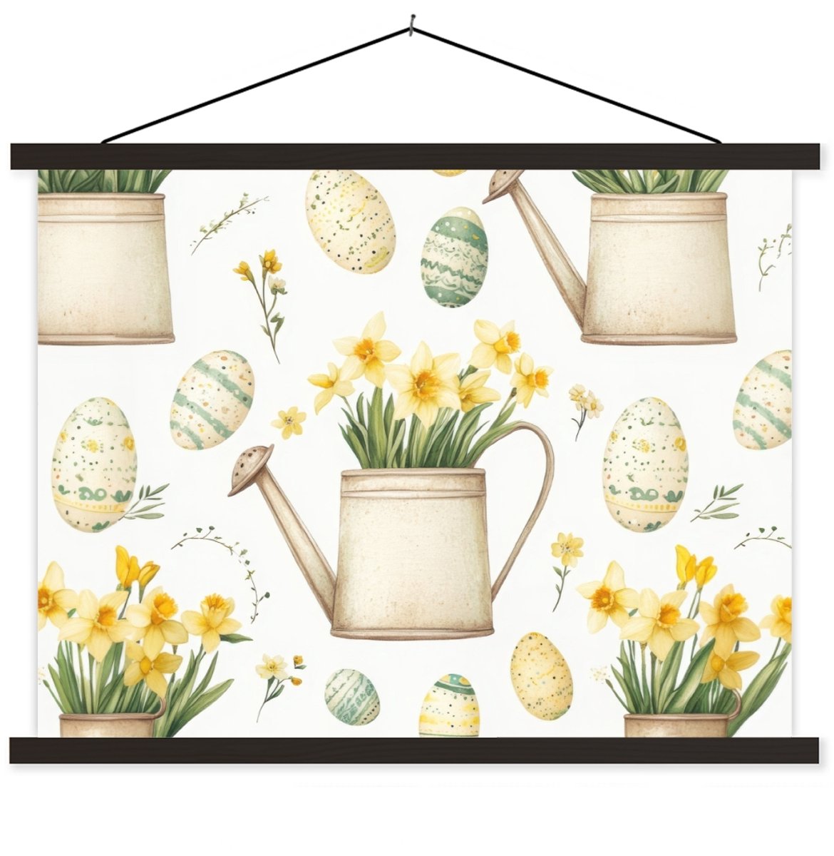 Posterhanger incl. Poster 60x45 cm - Schoolplaat - Gieter - Bloemen - Eieren - Textielpost