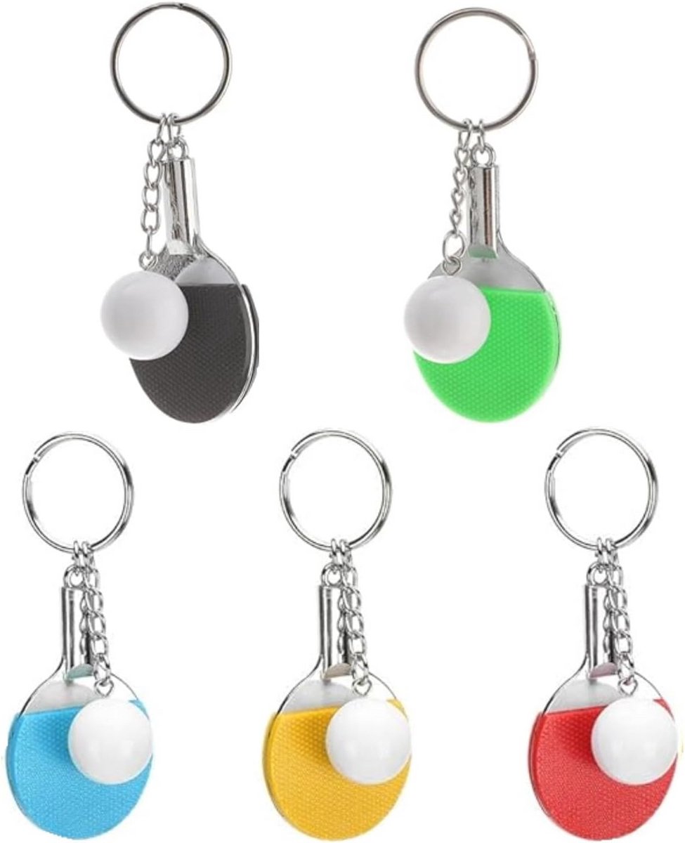 Sportieve sleutelhangers - 5 stuks mini tafeltennisbatjes sleutelhangers voor tas of rugzak