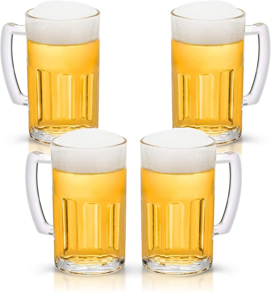 Set van 4 Grote Zware Bierglazen met Handvat - 20oz Steins voor Bierliefhebbers
