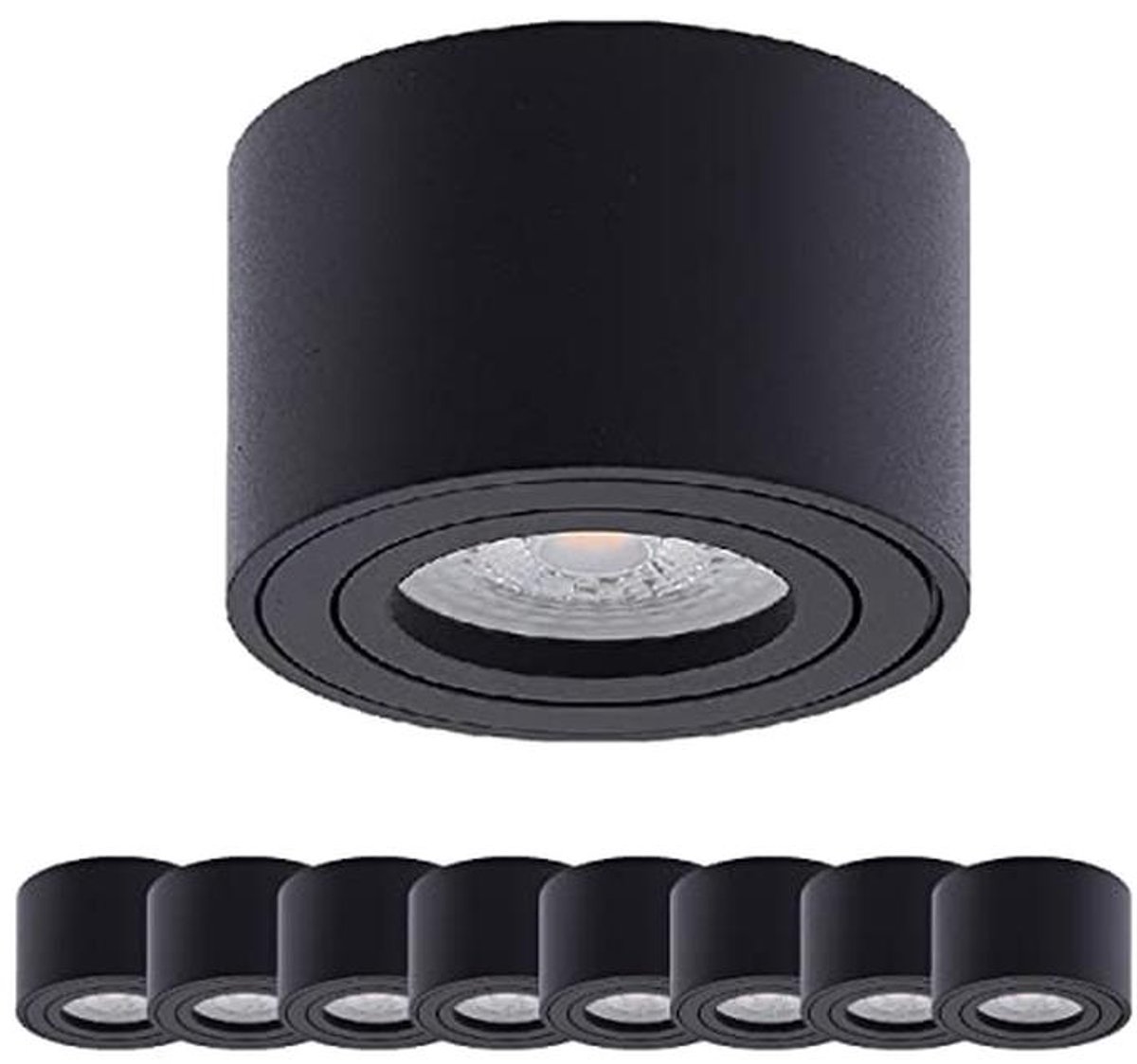 9-delige Zwarte Opbouwspots met LED Module 4,8W - Zwenkbare Aluminium Lampen voor Binnen en Buiten