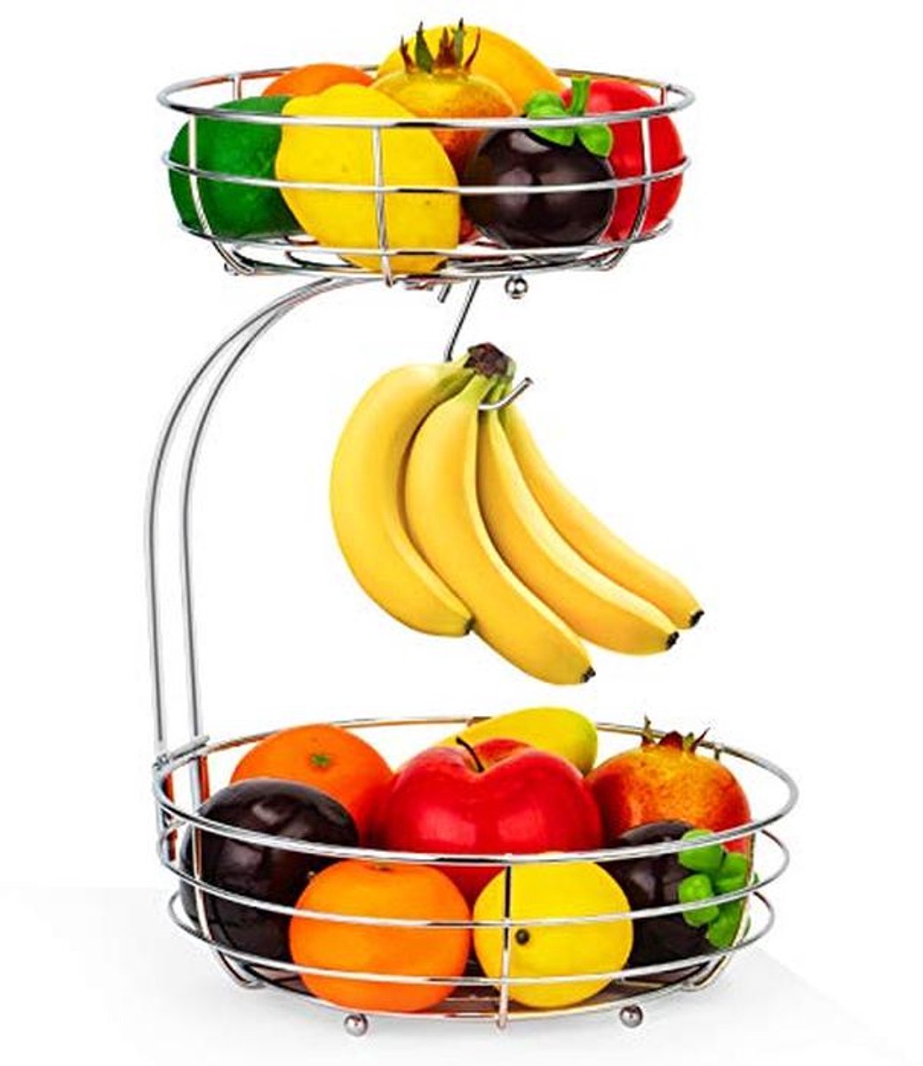 2 Lagen Fruitmand - Stijlvolle Zilveren Mand voor Fruit