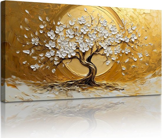 Décoration Murale Arbre de Vie sur Toile - Cadre en Bois & Système d'Accrochage