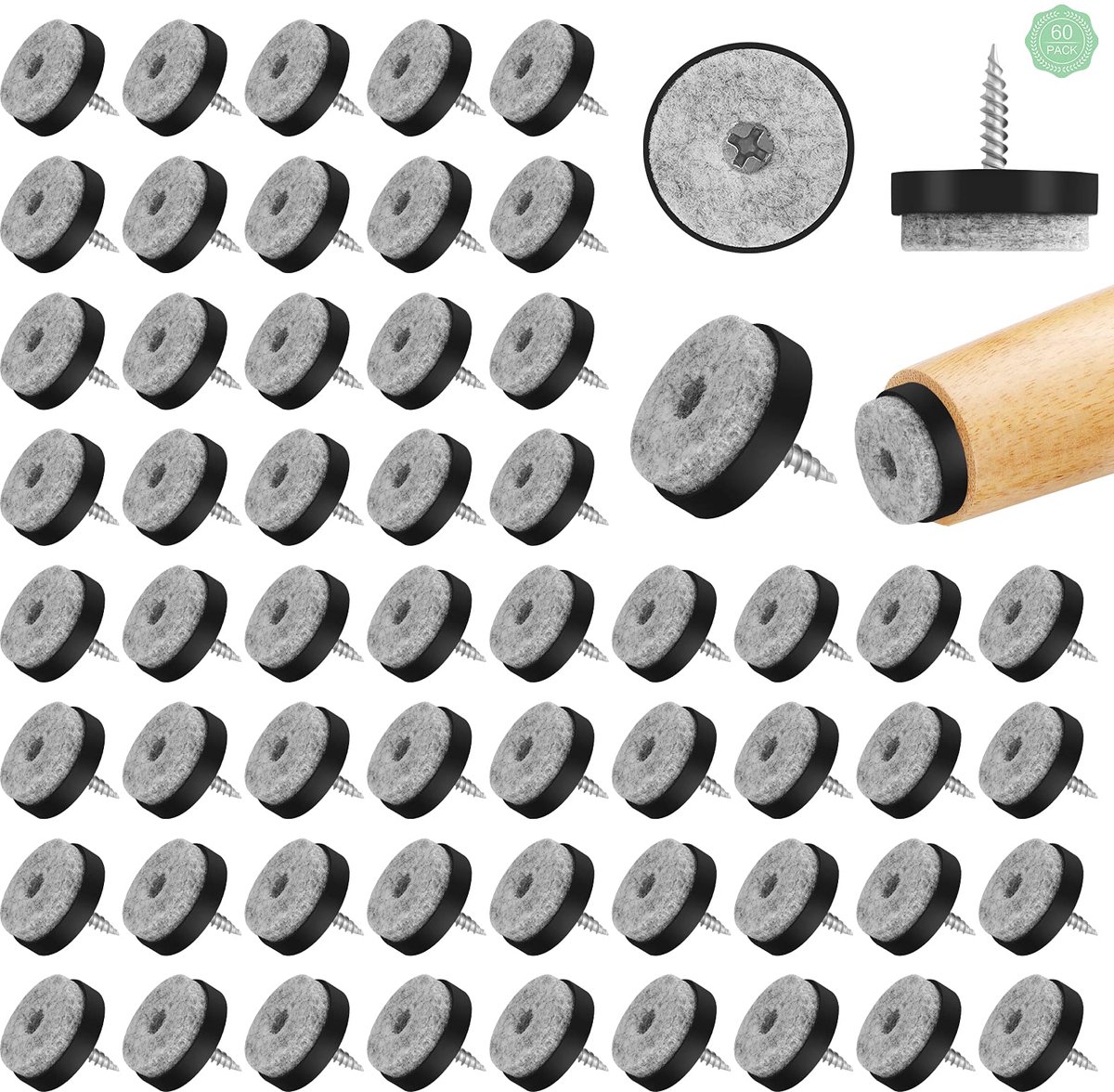 IMPERATORIS® Viltglijders - Anti-kras Viltjes - Zelfklevend - Bescherming voor Vloeren en Meubels - Stoelpootdoppen - Meubelbeschermers - Set van 60 - grijs