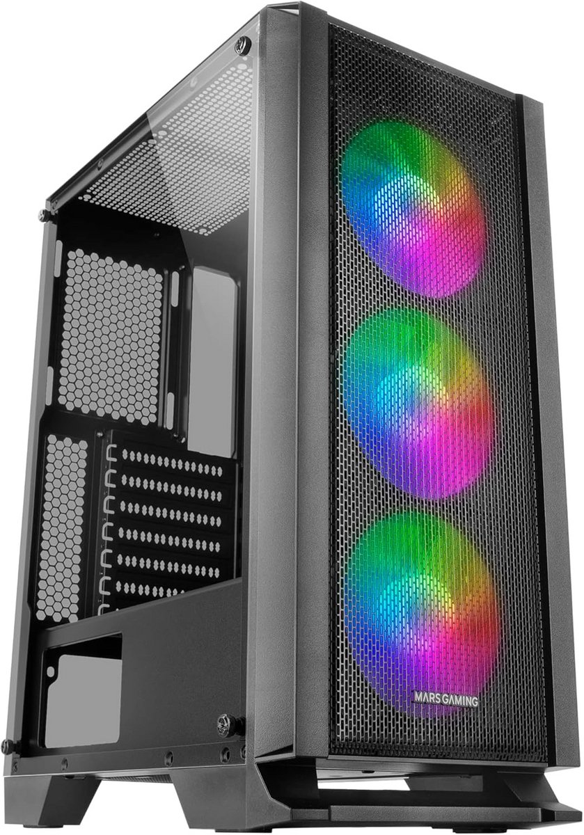 Zwarte ATX Gaming PC Behuizing met Tempered Glass en 3 FRGB Ventilatoren