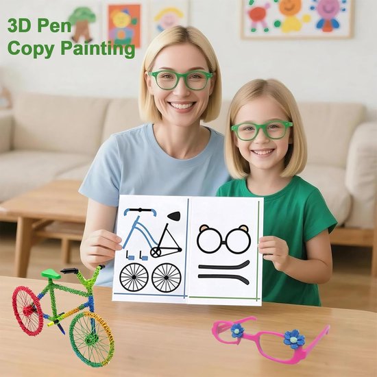 Dayker Tekenboek voor 3D-printen, herbruikbaar sjabloon met 40 levendige patronen met een transparante pvc-plaat, dikke papierschildering, graffiti- sjablonen voor 3D-pen, doe-het-zelf geschenken