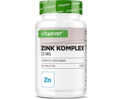 Zink Complex 25mg - 365 Tabletten - Met 3 bioactieve vormen van zink (zinkbisglycinaat, zinkgluconaat, zinkcitraat) - 1 jaarvoorraad - Hooggedoseerd - Veganistisch