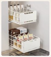 TammaT | Keukenkast organizer | Gootsteenkast organizer | Lade organizer | Telescopische lade | Mand | Uitschuifbaar EN Inklapbaar| Badkamer organizer | 43*25*18CM | Keukenkast organizer uitschuifbaar | Wit
