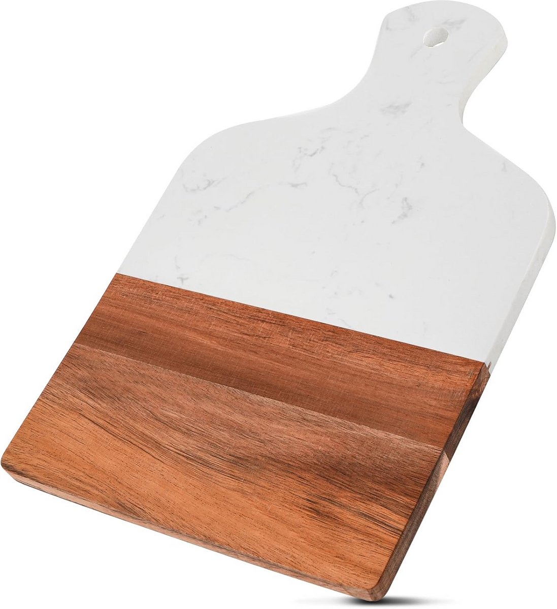 Witte snijplank van marmer en acaciahout voor kaas en vlees - 30 x 20 cm