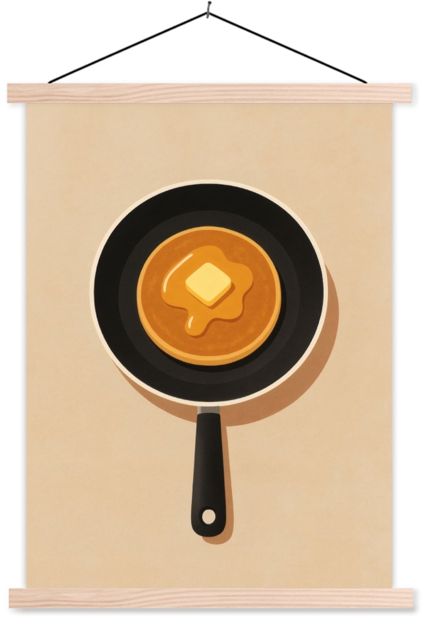 Posterhanger incl. Poster 87x120 cm - Schoolplaat - Pannenkoek - Koekenpan - Boter - Minim