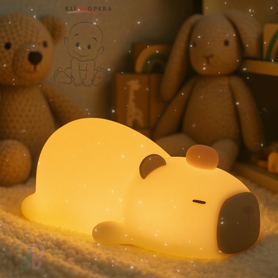 Capybara Lamp - Capibara Nachtlampje - Nachtlampje Kinderen & Baby - Siliconen - Lampje Slaapkamer - Knijplampje Baby - Touch lamp van Merkloos — afbeelding 3