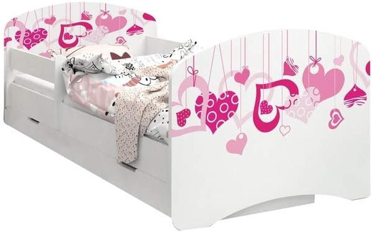 Kinderbed met veilige uitvalbeveiliging, schuiflade en schuimstofmatras 160 x 80 cm
