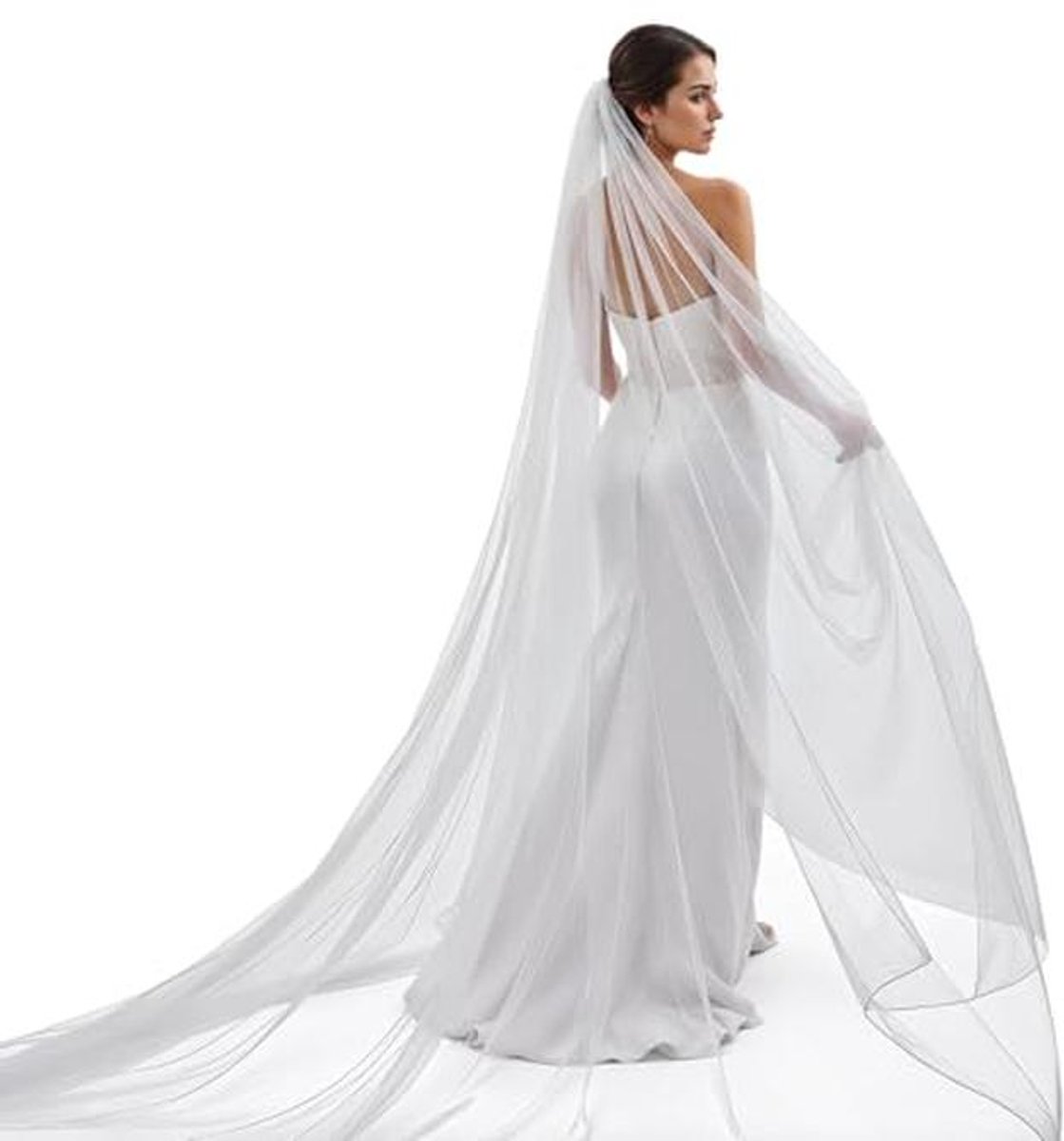 Lang 300cm Tulle Trouwrimpel voor Bruiden - Enkele Laag Kathedraalstijl Haar Accessoires