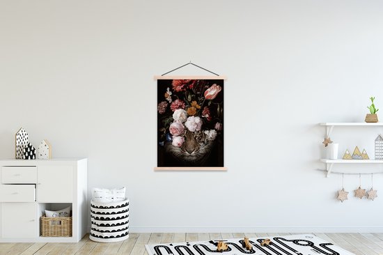 Affiche scolaire - Tigre - Fleurs - Tête d'animal - 90x120 cm - Lattes vierges