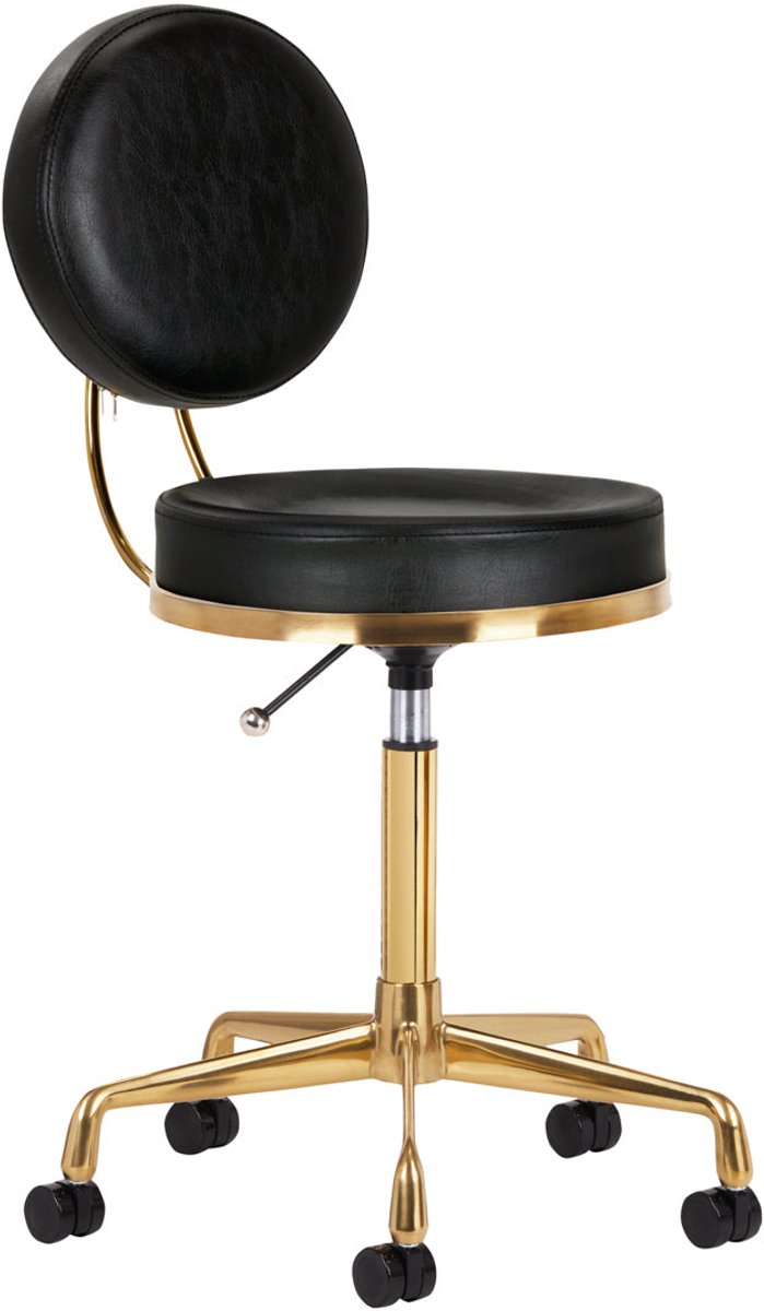 Active Shop Salonkruk Verstelbaar met Rugleuning en Wielen – Goud Zwart – Beauty & Kapperskruk