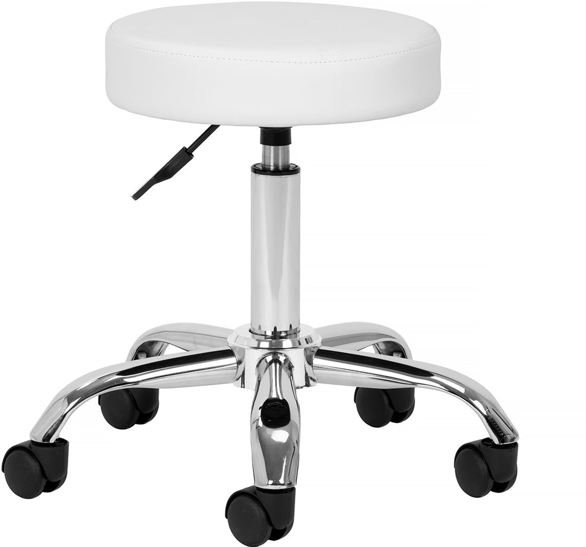 Salonkruk Wit Verstelbaar met Wielen AM-310V – Comfortabele Kapperskruk en Cosmetische Kruk voor Pedicure en Beauty Salons