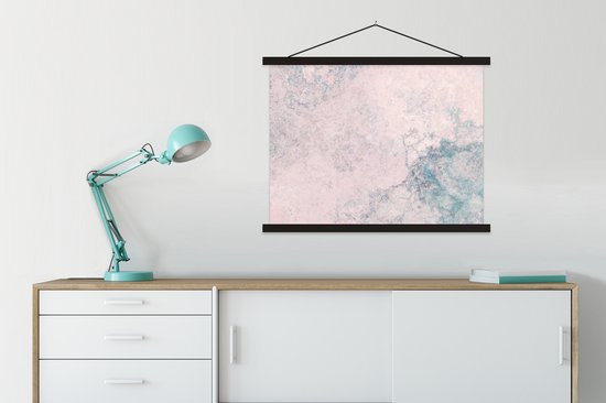 Porte-affiche avec affiche - Affiche scolaire - Ciment - Béton - Rétro - Industriel - Wit - Blauw - 60x45 cm - Lattes noires