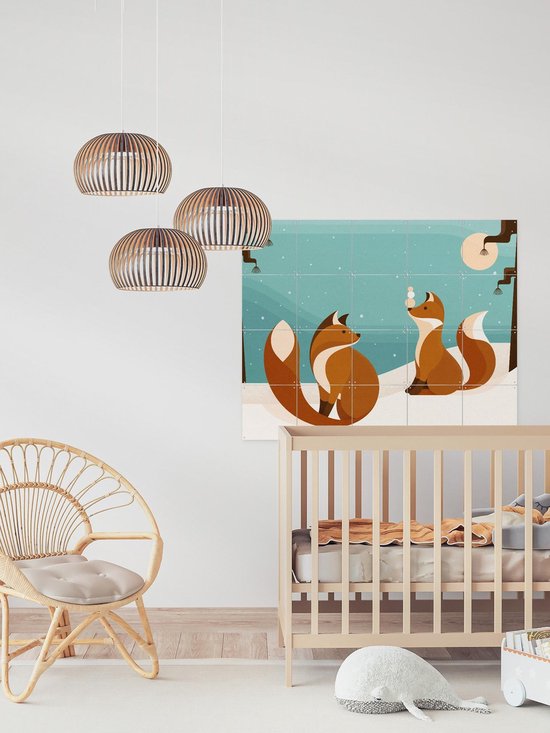 IXXI Vosjes, Elke Uijtewaal - 100 x 80 cm - Outil d'accrochage gratuit - Grande décoration murale et affiches - Illustrations, Digital Art, Ludique, Coloré