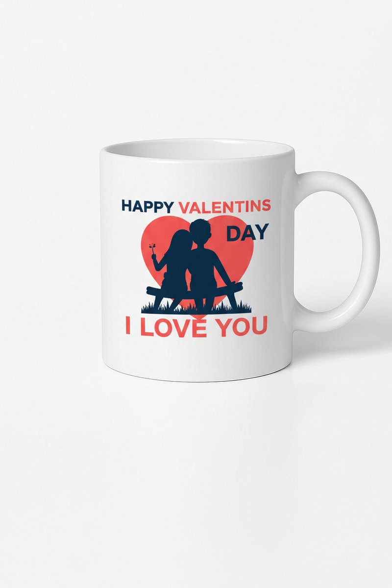 Valentijn Mok Koppel Silhouet - "Happy Valentins Day I Love You" - Romantisch Cadeau
