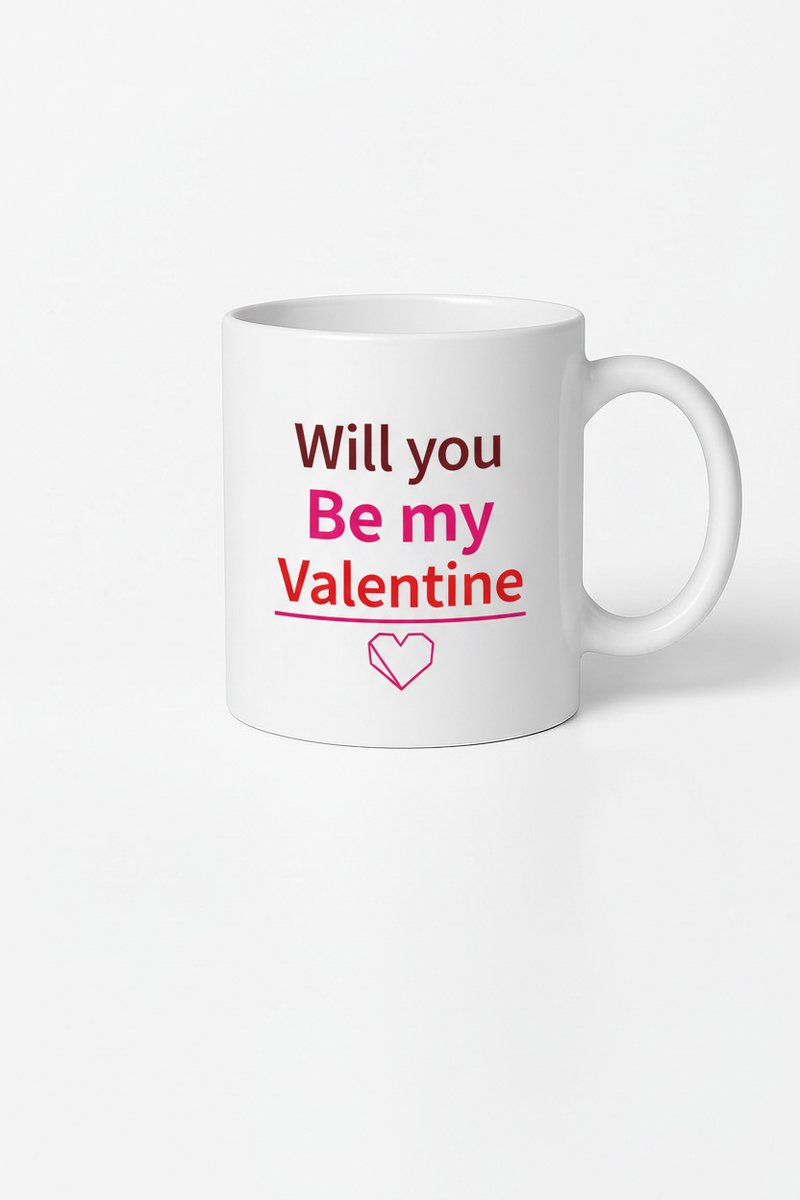 Valentijn Mok "Will you Be my Valentine" - Romantisch Cadeau met Hartje