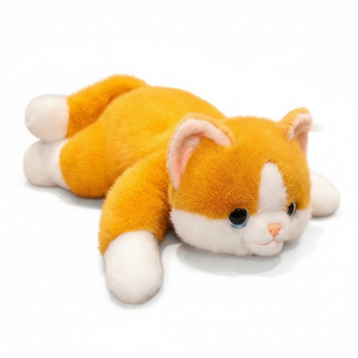 Creasowl® Leuke Realistische Kat Knuffel Rood – Liggend & Pluizig – Zachte Pop met Gewogen Pootjes – Simulatie Dierenspeelgoed – Verjaardag & Kerstcadeau
