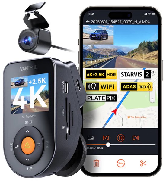 VANTRUE F1 4K+1080P Motor Dashcam - 5GHz WiFi, GPS, IP67, 24-uurs Bewaking, Max 512GB 6 miniatura