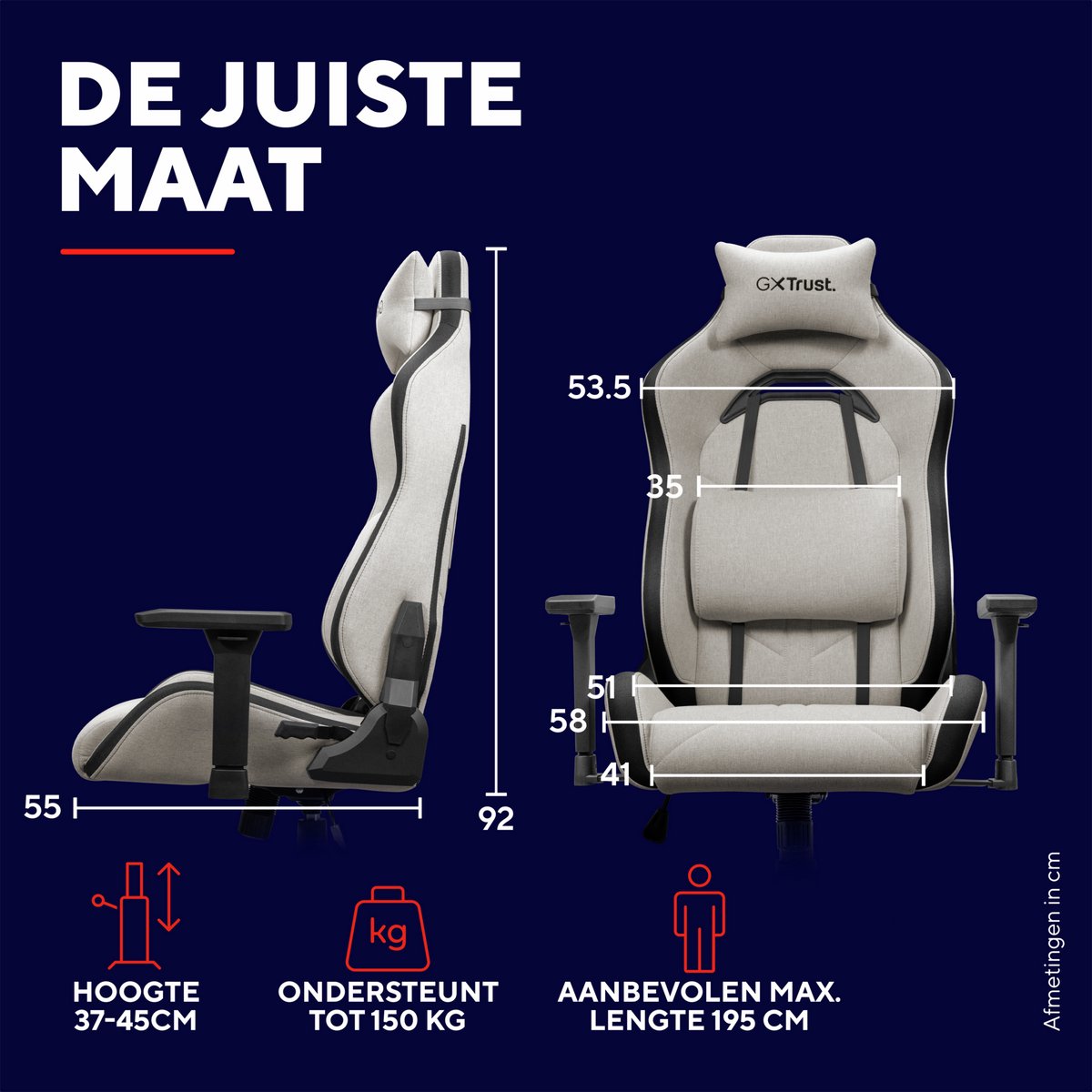 Trust GXT 723B Ruya Fabric – Ergonomische Gamingstoel Beige thumbnail 5