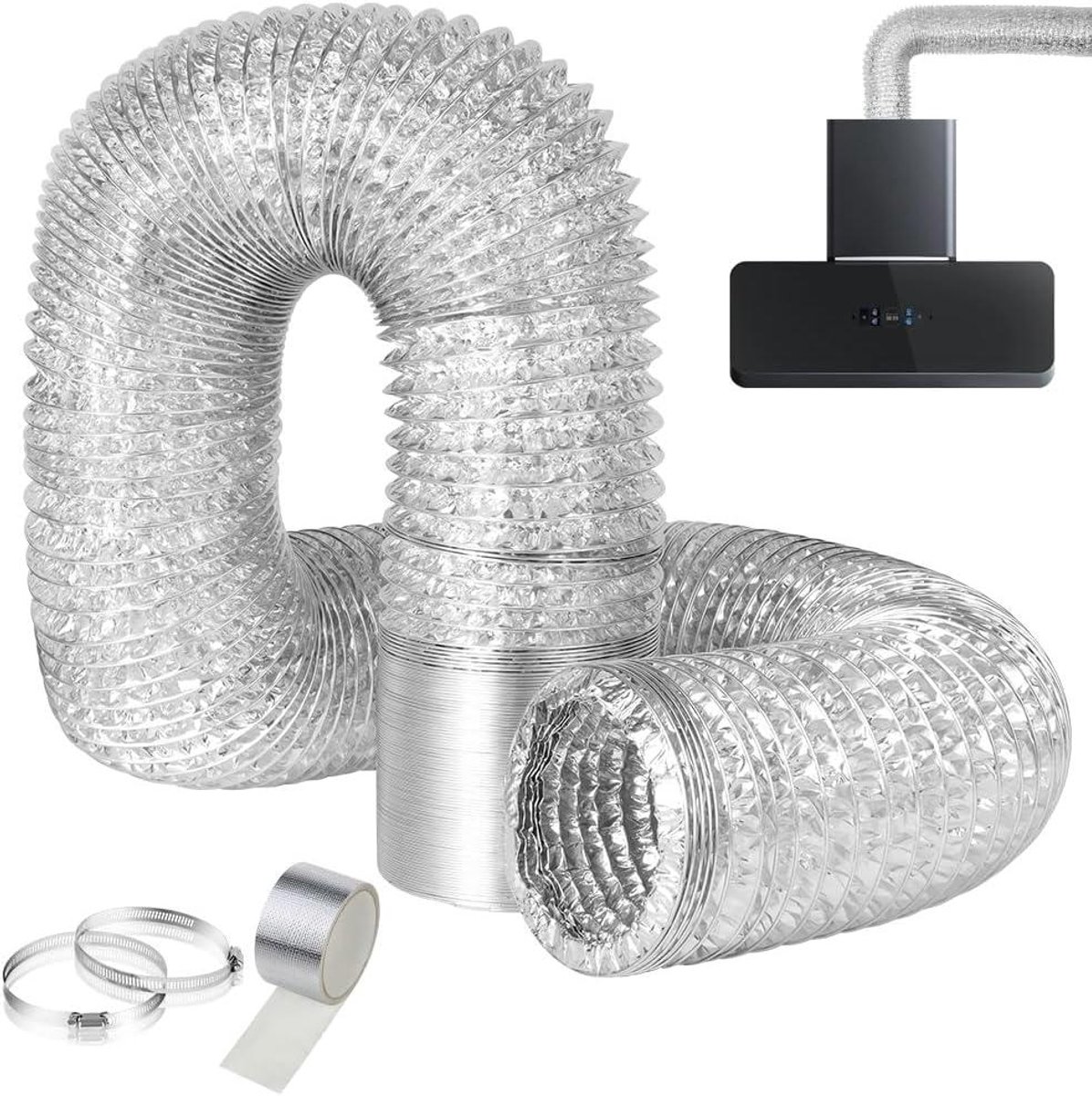Aluminiumfolieslang 3m PVC 4-laagse buis 150mm diameter flexibel slangklemmen en tape drogers afvoerventilatoren afzuigkappen